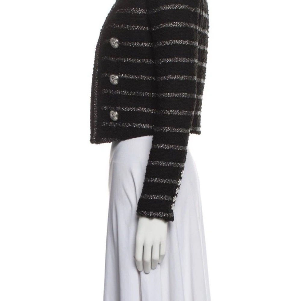 Balmain Black Tweed Cropped Striped Jacket - Picture 4 of 9